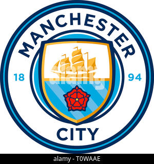 Logo der englischen Fußballmannschaft Manchester City - Vereinigtes Königreich. Stockfoto