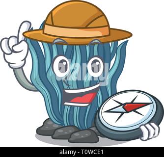 Explorer blau Algen cartoon unter Wasser Stock Vektor