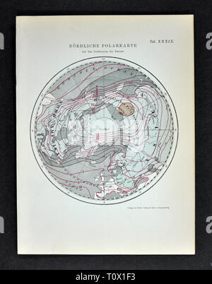 1894 Muller Wetter Karte der Arktis Südpol zeigt die isothermischer Temperatur im Januar und der polare Wirbel über Sibirien Stockfoto