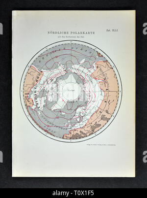 1894 Muller Wetter Karte der Arktis Südpol zeigt Isothermen Linien im Juli 1885 Stockfoto