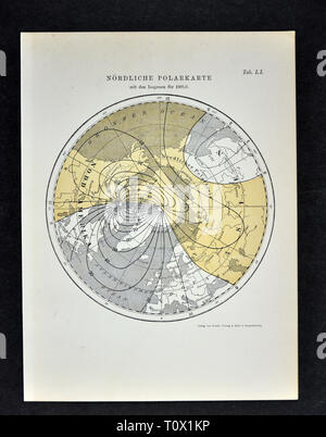 1894 Muller Landkarte der Arktis Südpol zeigt die Magnetische Isogonic Lines im Jahr 1885 Stockfoto