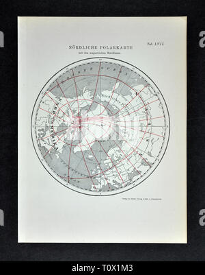 1894 Muller Landkarte der Arktis Südpol zeigt die Magnetische Isoclinic Linien im Jahr 1885 Stockfoto