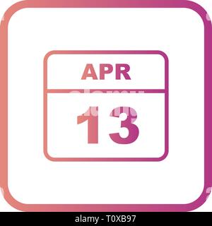 April 13 Datum an einem einzigen Tag Kalender Stockfoto