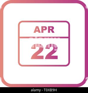 April 22 Datum an einem einzigen Tag Kalender Stockfoto