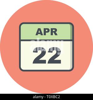 April 22 Datum an einem einzigen Tag Kalender Stockfoto