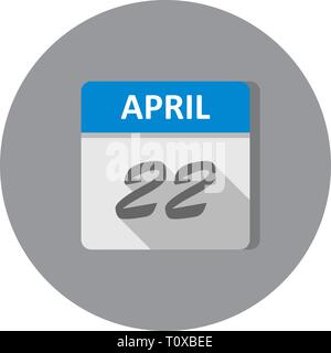 April 22 Datum an einem einzigen Tag Kalender Stockfoto