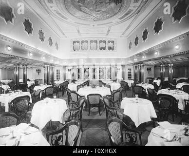 Transport/Verkehr, Navigation, Dampfschiffe, Inside, Fahrgastschiff "Albert Ballin" der Hapag, Speisesaal, 1920er Jahre, Additional-Rights - Clearance-Info - Not-Available Stockfoto