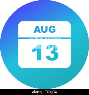 13. August Datum, an einem einzigen Tag Kalender Stockfoto