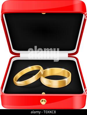 Hochzeit Ringe in ein rotes Schmuckkästchen Stock Vektor