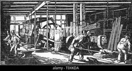 Industrie, Metall, Stahlindustrie, Krupp, Essen, Fabrikgebäude, Innenansicht, 1835, Additional-Rights - Clearance-Info - Not-Available Stockfoto