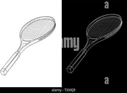 Tennisschläger. Hand Skizze gezeichnet Stock Vektor