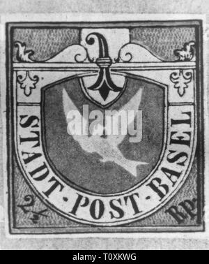 Mail, Briefmarken, Schweiz, 2 1/2 rappen Briefmarke, Basler Taube, lokale Post Basel, Datum der Ausstellung: 1.7.1845, Additional-Rights - Clearance-Info - Not-Available Stockfoto