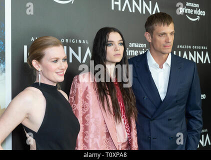 New York, Vereinigte Staaten. 21 Mär, 2019. Mireille Enos, Esme Creed-Miles, Joel Kinnaman teilnehmen Saison 1 von Hanna auf Amazon Prime Video in Whitby Credit: Lev Radin/Pacific Press/Alamy leben Nachrichten Stockfoto