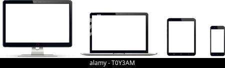 Realistische Satz Monitor, Laptop, Tablet PC, Smartphone Stock Vektor