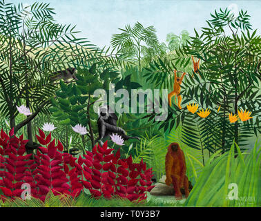 Henri Rousseau, tropischer Wald mit Affen, Malerei, 1910 Stockfoto