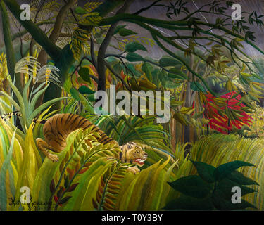 Henri Rousseau, Tiger in a Tropical Storm, Surprised!, post-impressionistisches Gemälde, 1891 Stockfoto