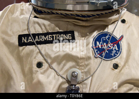Der raumanzug getragen auf Gemini 8 von Astronaut Neil Armstrong, der erste Mensch auf dem Mond, in der Armstrong Air und Space Museum, Wapakoneta, Ohio Stockfoto