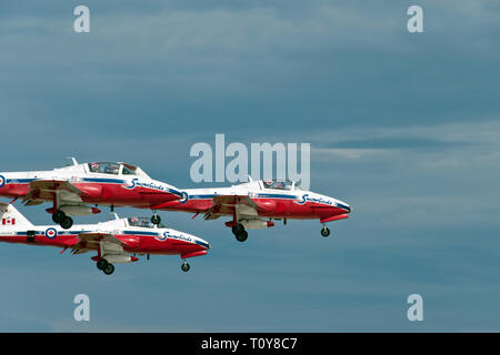 Die Kanadische Streitkräfte 431 Luft Demonstration Squadron, bekannt als die Snowbirds, sind Kanada's military air show Flugvorführung. Von pub fotografiert. Stockfoto