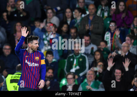 SEVILLA, 17-03-2019. Primera Division Liga. LaLiga. Estadio Benito Villamarin. Leo Messi (FC Barcelona) während des Spiels Real Betis - FC Barcelona. Stockfoto