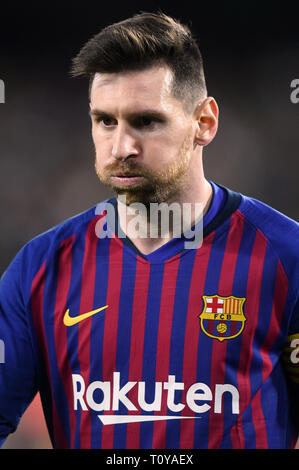 SEVILLA, 17-03-2019. Primera Division Liga. LaLiga. Estadio Benito Villamarin. Leo Messi (FC Barcelona) während des Spiels Real Betis - FC Barcelona. Stockfoto