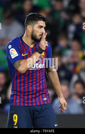 SEVILLA, 17-03-2019. Primera Division Liga. LaLiga. Estadio Benito Villamarin. Luis Suárez (FC Barcelona) während des Spiels Real Betis - FC Barcelona. Stockfoto