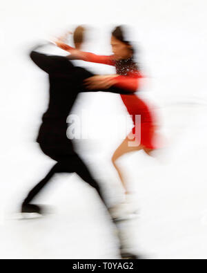 Saitama, Japan. 22 Mär, 2019. Madison Keil (R)/Evan Bates der Vereinigten Staaten während des Ice Dance Rhythmus Tanz Wettbewerb 2019 ISU World Eiskunstlauf-WM an der Saitama Super Arena in Saitama, Japan, am 22. März 2019. Madison Keil/Evan Bates auf Platz 6 mit 82.32. Credit: Wang Lili/Xinhua/Alamy leben Nachrichten Stockfoto