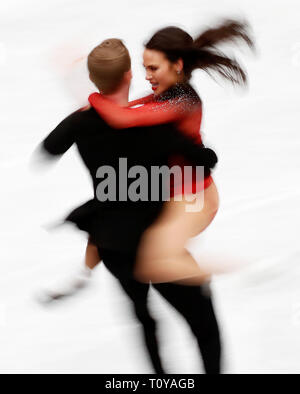 Saitama, Japan. 22 Mär, 2019. Madison Keil (R)/Evan Bates der Vereinigten Staaten während des Ice Dance Rhythmus Tanz Wettbewerb 2019 ISU World Eiskunstlauf-WM an der Saitama Super Arena in Saitama, Japan, am 22. März 2019. Madison Keil/Evan Bates auf Platz 6 mit 82.32. Credit: Wang Lili/Xinhua/Alamy leben Nachrichten Stockfoto