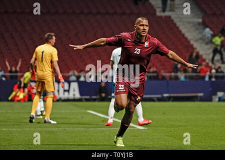 Wanda Metropolitano, Madrid, Spanien. 22 Mär, 2019. Internationaler Fußball-freundlich, Argentinien und Venezuela; Jose Salomon Rondon (Venezuela) feiert sein Ziel, die es 0-1 in der 6. Minute Credit: Aktion plus Sport/Alamy leben Nachrichten Stockfoto