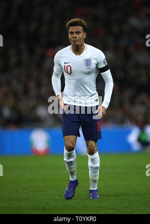 Peterborough, Großbritannien. 22 Mär, 2019. Dele Alli (E) England v Tschechische Republik EUFA Euro 2020 Qualifier, im Wembley Stadium, UK am 22. März 2019. ** Nur die redaktionelle Nutzung, eine Lizenz für die gewerbliche Nutzung erforderlich. Keine Verwendung in Wetten, Spiele oder einer einzelnen Verein/Liga/player Publikationen ** Quelle: Paul Marriott/Alamy leben Nachrichten Stockfoto