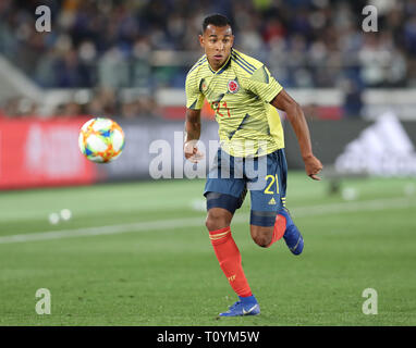 Yokohama, Japan. 22 Mär, 2019. Kolumbien Sebastian Villa folloows den Ball während der kirin Challenge Cup Fussballspiel gegen Japan in Yokohama, Vorort von Tokio am Freitag, 22. März 2019. Kolumbien besiegte Japan 1-0. Credit: Yoshio Tsunoda/LBA/Alamy leben Nachrichten Stockfoto