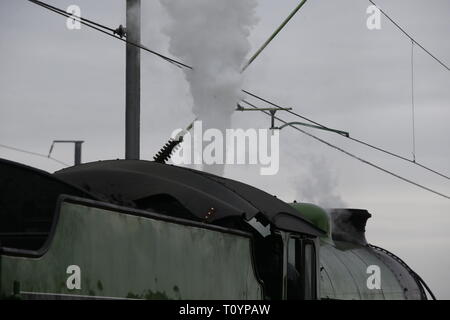 Rainham, UK. 23. März, 2019. Mayflower, die durch die Essex Land Seite und stoppt an Rainham Essex station. Die 61306 Mayflower ist einer von zwei Überlebenden B1 Klasse Lokomotiven gebaut wurde, für die London and North Eastern Railway, 61306 Mayflower ist einer von zwei Überlebenden B1 Klasse Lokomotiven. Die B1 wurden als gemischter Verkehr Lokomotiven in der Lage schleppen express Personenzüge sowie Güterverkehr konzipiert. Als leistungsfähige, klicken Sie an einer beliebigen Stelle Motoren, die B 1 Die meisten der britischen Eisenbahnnetz gegenüber von East Anglia nach Schottland gearbeitet. Credit: Aktion Foto Sport/Alamy leben Nachrichten Stockfoto