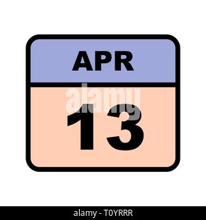 April 13 Datum an einem einzigen Tag Kalender Stockfoto