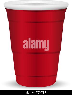 Red party Cup realistische 3D-Vektor Illustration. Einwegflaschen aus Plastik oder Papier container Mockup für Getränke und unterhaltsame Spiele auf weißem Hintergrund. Stock Vektor