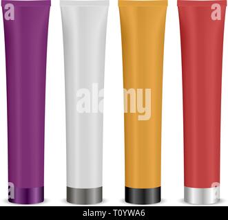 Satz von anderen Farbe kosmetische Tuben. Vector Illustration. Mockup Paket für Rahm, einfügen, Hautpflegeprodukte auf weißem Hintergrund. Stock Vektor