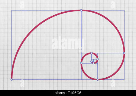 Goldene Spirale als grafische Darstellung des sogenannten Goldenen Schnitt Stockfoto