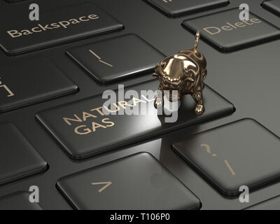 3D-Render von Tastatur mit Erdgas, und Bull. Das Konzept der "zunehmenden Warenwert Stockfoto