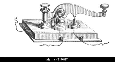 Post, Telegrafie, Fernschreiber Schlüssel von Samuel Morse, 1837, Artist's Urheberrecht nicht geklärt zu werden. Stockfoto