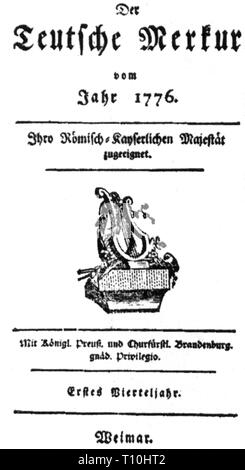 Presse/Medien, Zeitschriften, 'Der teutsche Merkur', Herausgeber: Christoph Martin Wieland (1733 - 1813), Titelseite, ersten Trimester, Weimar, 1776, Artist's Urheberrecht nicht gelöscht werden Stockfoto