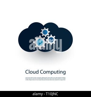 Cloud Computing und Netzwerke Konzept, Technology Company Logo Design mit Zahnräder innen Stock Vektor