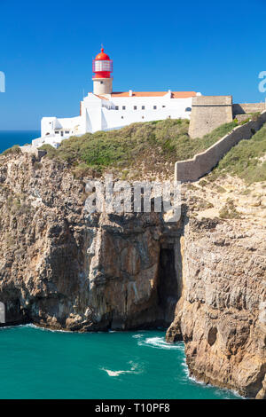 Kap St. Vincent Leuchtturm Kap St. Vincent in Sagres Portugal Algarve Portugal EU Europa Stockfoto