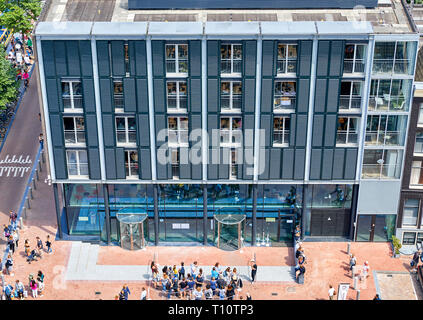 Luftaufnahme des Anne Frank Hauses in Amsterdam, Niederlande. Stockfoto