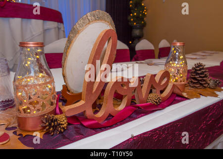 Hochzeit Tischdekoration der Liebe Stockfoto