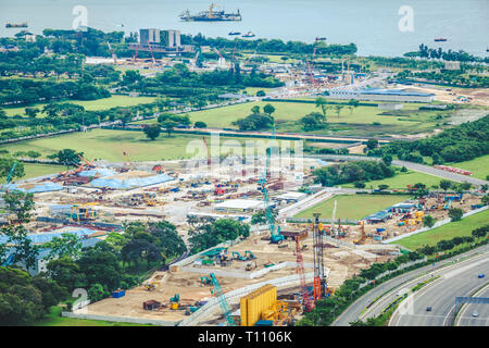 01.Mai 2018 - Straße anzeigen Antenne Landschaft, unentwickelten Planung Region neben der Marina Bay und die Innenstadt von Singapur Stockfoto