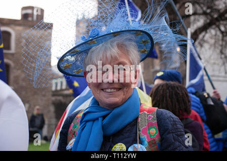 London, Großbritannien. 19. März, 2019. Pro-Europe Unterstützer demonstriert, in College Green, Westminster. MPs Debatte Brexit beschäftigen. Stockfoto