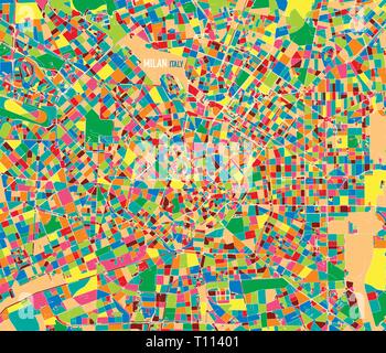 Satelliten Karte von Mailand, Italien, kulturellen und historischen Zentrum. Straßen-Karte und das Stadtzentrum. Buntes Plakat, mehrfarbige Karte Stock Vektor