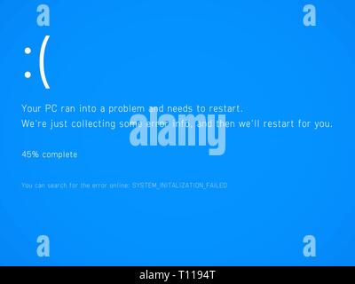 Blauer Bildschirm des Todes. Absturz des Betriebssystems Fehlermeldung. BSOD Störungsmeldung Stock Vektor