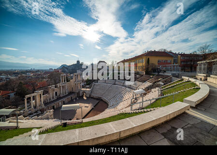 Plovdiv/Bulgarien - 22. März 2019: Antike römische Amphitheater in Plovdiv Stadt - Europäische Kulturhauptstadt 2019, Bulgarien. Stockfoto