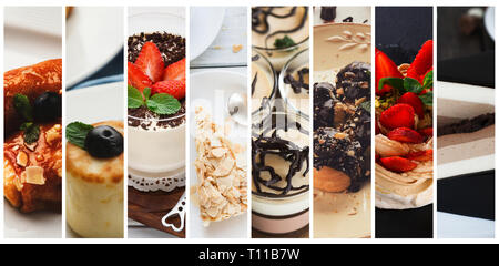 Collage aus verschiedenen leckeren Süßigkeiten und Desserts Stockfoto