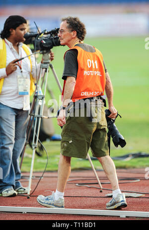 DELHI, INDIEN - 10. Oktober: Mark Sherman Arbeit bei den Commonwealth Games im XIX Commonwealth Games am 10. Oktober 2010 in Neu Delhi. Stockfoto