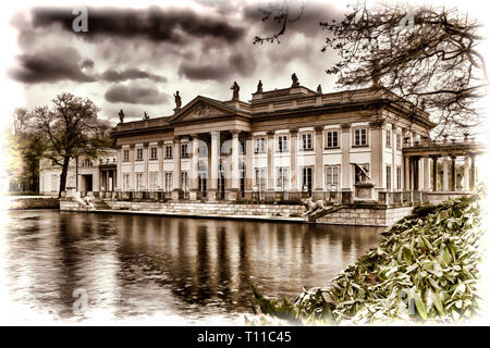 Palast auf dem Wasser im Lazienki Park in Warschau Stockfoto